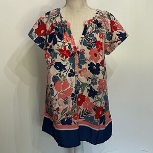 Motherhood Maternity V-neck Multi-color Floral Print Short Flutter Sleeve Top; S